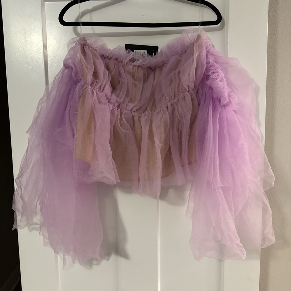 Lavender Off-Shoulder Ruffled Crop Top